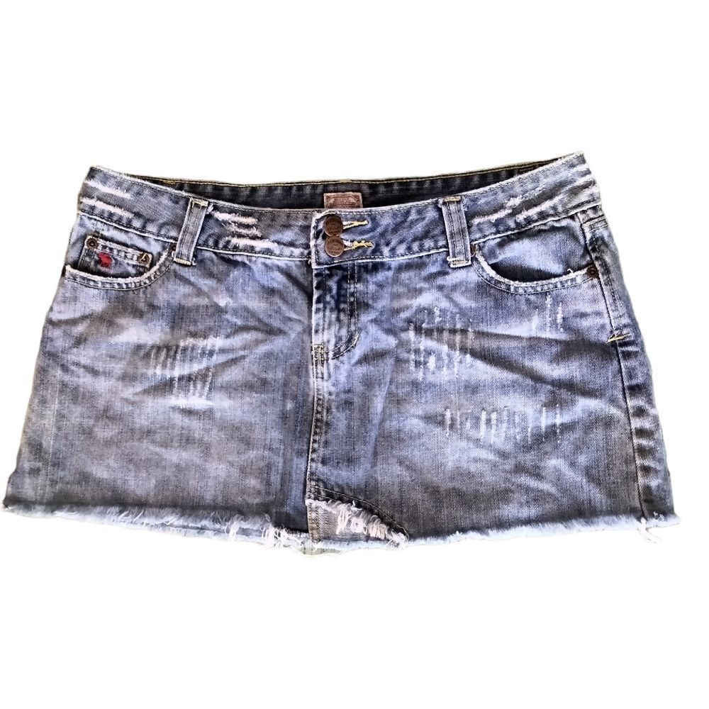 Abercrombie and Fitch Denim Mini Skirt Size 10 2 Button Closure Zipper Raw Hem